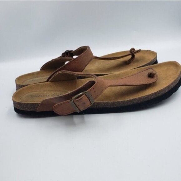 American Eagle Faux Leather Slip On Sandals Size 11 Brown - Picture 5 of 14